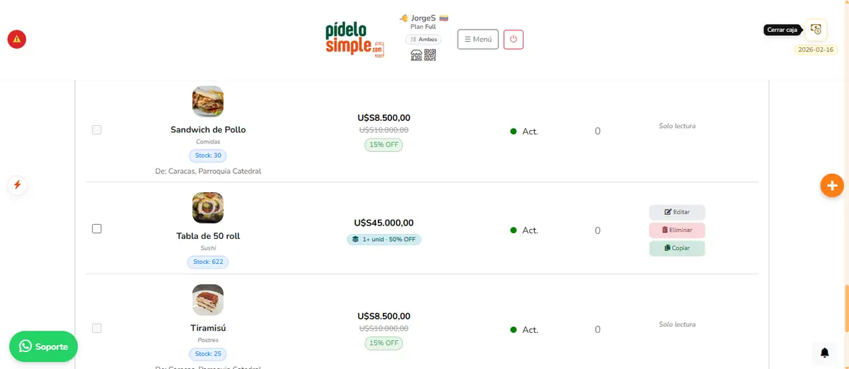 Productos: catálogo centralizado